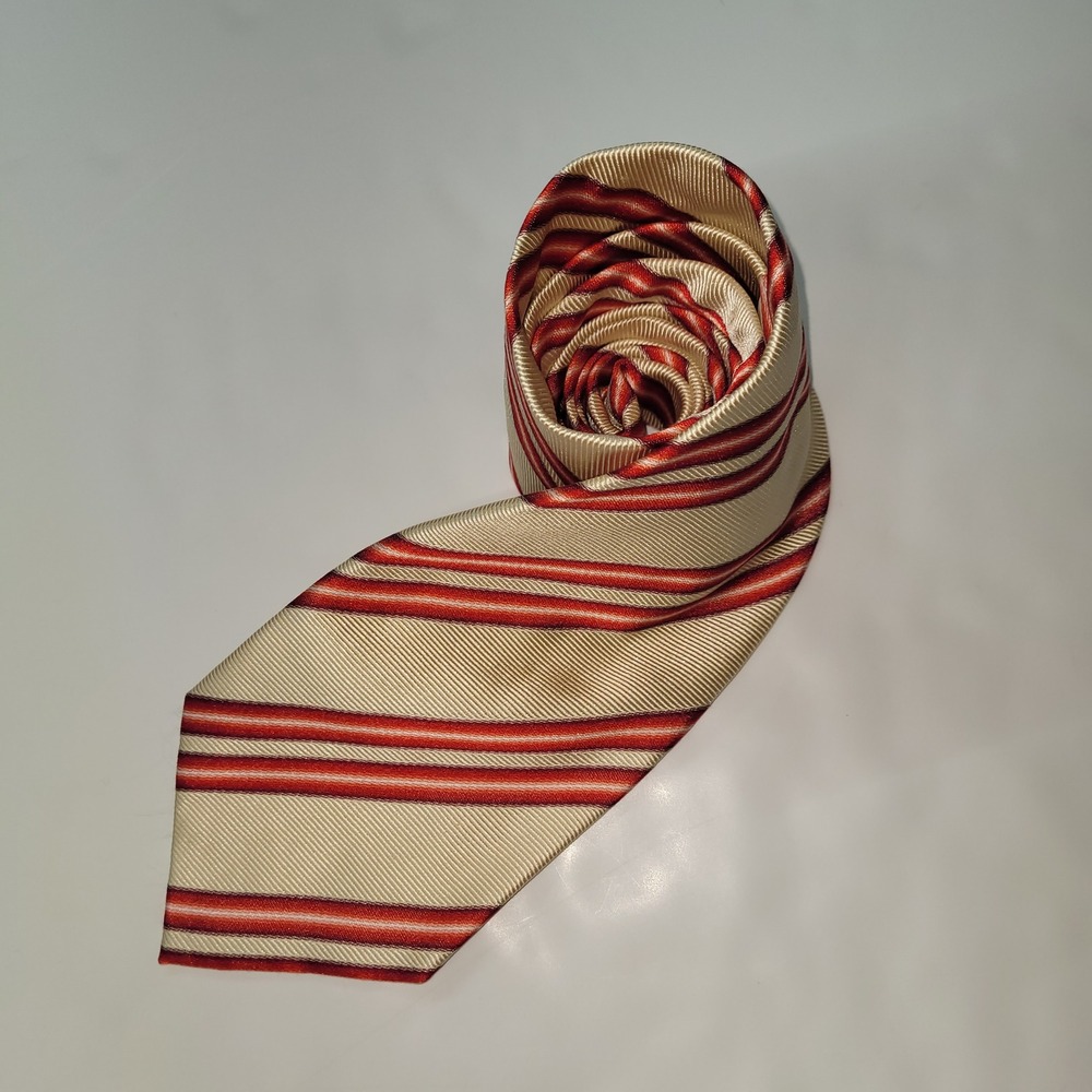 Enrico Venturi Cravatte 100% Silk Tie Made in Italy Beige Red Diagonal‎ Striped